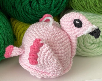 Flamingo Amigurumi Crochet Pattern, Pink Bird Bath Scrubby Animal Plush Digital Download PDF Tutorial