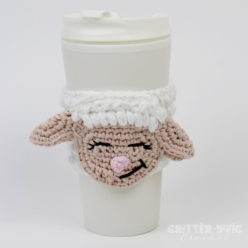 Lamb Coffee Mug Cozy Crochet Pattern, Springtime Sheep Travel Cup Farm Animal Sleeve Digital Download PDF Tutorial image 2