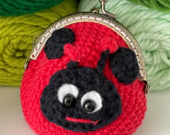 Ladybug Coin Purse Crochet Pattern, Clasped Ladybird Beetle Change Pouch Insect Money Bag Digital Download PDF Tutorial