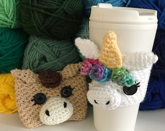 Unicorn Coffee Mug Cozy Crochet Pattern, Magical Fantasy Horse Travel Cup Animal Sleeve Digital Download PDF Tutorial