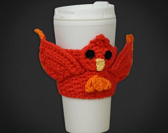 Phoenix Coffee Mug Cozy Crochet Pattern, Magical Fantasy Fire Bird Travel Cup Sleeve Digital Download PDF Tutorial
