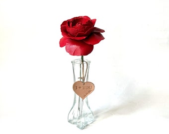 Leather Rose Long Stem with Date and Initial, Leather Flower in any colors, Wedding day , 3rd Anniversary gift, Romantic gift Wife, for Mom