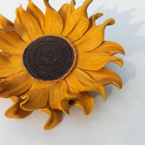 Sunflower Leather Yellow Flower Brooch, Fantasy Flower Pin, Leather Brooche, Floral Brunch, Floral brooches, 3rd Wedding Anniversary image 6