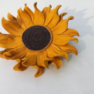 Sunflower Leather Yellow Flower Brooch, Fantasy Flower Pin, Leather Brooche, Floral Brunch, Floral brooches, 3rd Wedding Anniversary image 5