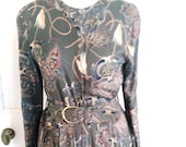 UK 14 1980s Vintage 1950s-Style Tea Dress Baroque Paisley Full Skirt Rockabilly EU 42 US 10 Bust 40 quot 102cm