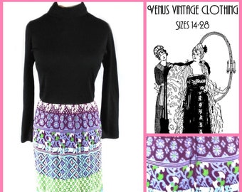 Plus Size UK 16 Vintage 1960s Silky Maxi Dress Boho Psychedelic Hippy EU 44 US 12 Bust 42" 107cm