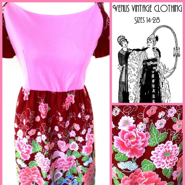 UK 14 Vintage 1960s Pink Gypsy Dress Floral Dolly Boho Handmade EU 42 US Bust 40" 102cm