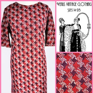Plus Size UK 18 1960s Vintage Geometric Mini Dress Red A-Line Mod EU 46 US 14 Bust 44" 112cm