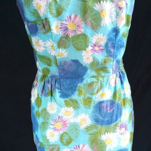 UK 12 14 Vintage 1960s Wrap Dress Wiggle Handmade Floral Blue Green Mad Men US 8 10 Bust to 40 102cm image 5