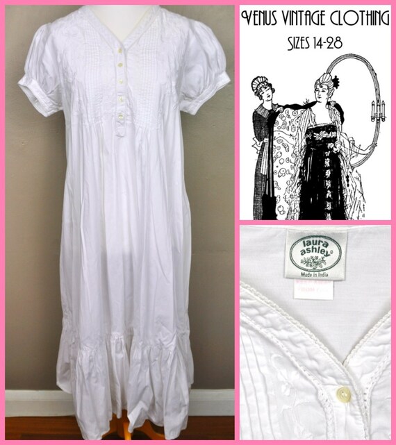 Plus Size UK 18 Laura Ashley Vintage White Cottagecore Dress Embroidery EU 46 US 14 Bust 44" 112cm