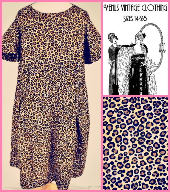 Plus Size UK 24 Vintage Leopard Print Tea Dress 1920s-Style Cotton Handmade EU 52 US 20 Bust 50" 127cm