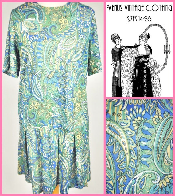 Plus Size UK 18 Vintage 1920s-Style Dress Silky  Paisley Floral Flapper EU 46 US 14 Bust 44" 112cm