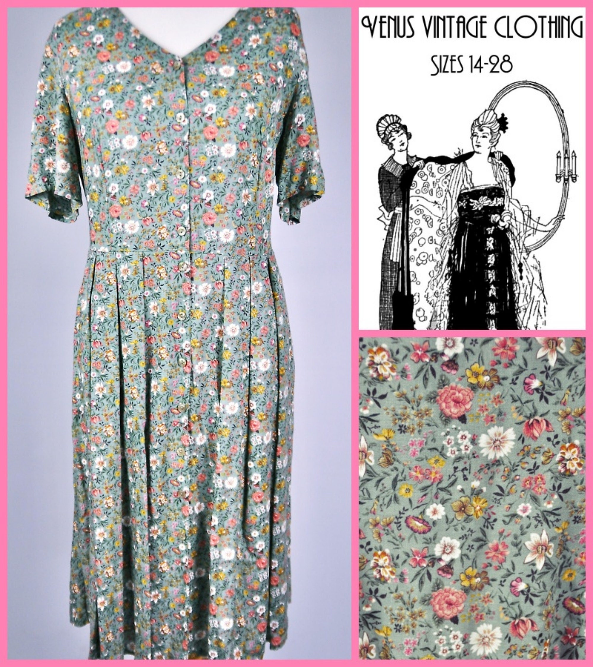 Plus Size UK 16 Vintage 1950s Style Wildflower Floral Tea Dress Cottagecore EU 44 US 12 Bust 42 107cm