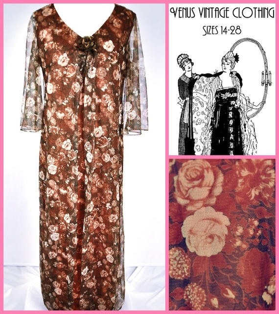 Plus Size UK 20 Vintage 1970s Chiffon Maxi Dress Boho Floral Floaty Carnegie EU 48 US 16 Bust 46" 117cm