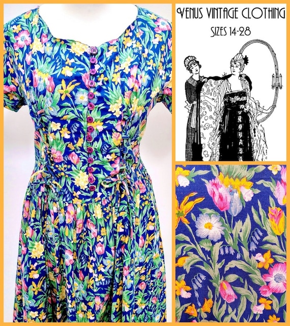 Plus Size UK 16 Vintage 1950s-Style Wildflower Floral Tea Dress Cottagecore EU 44 US 12 Bust 42" 107cm