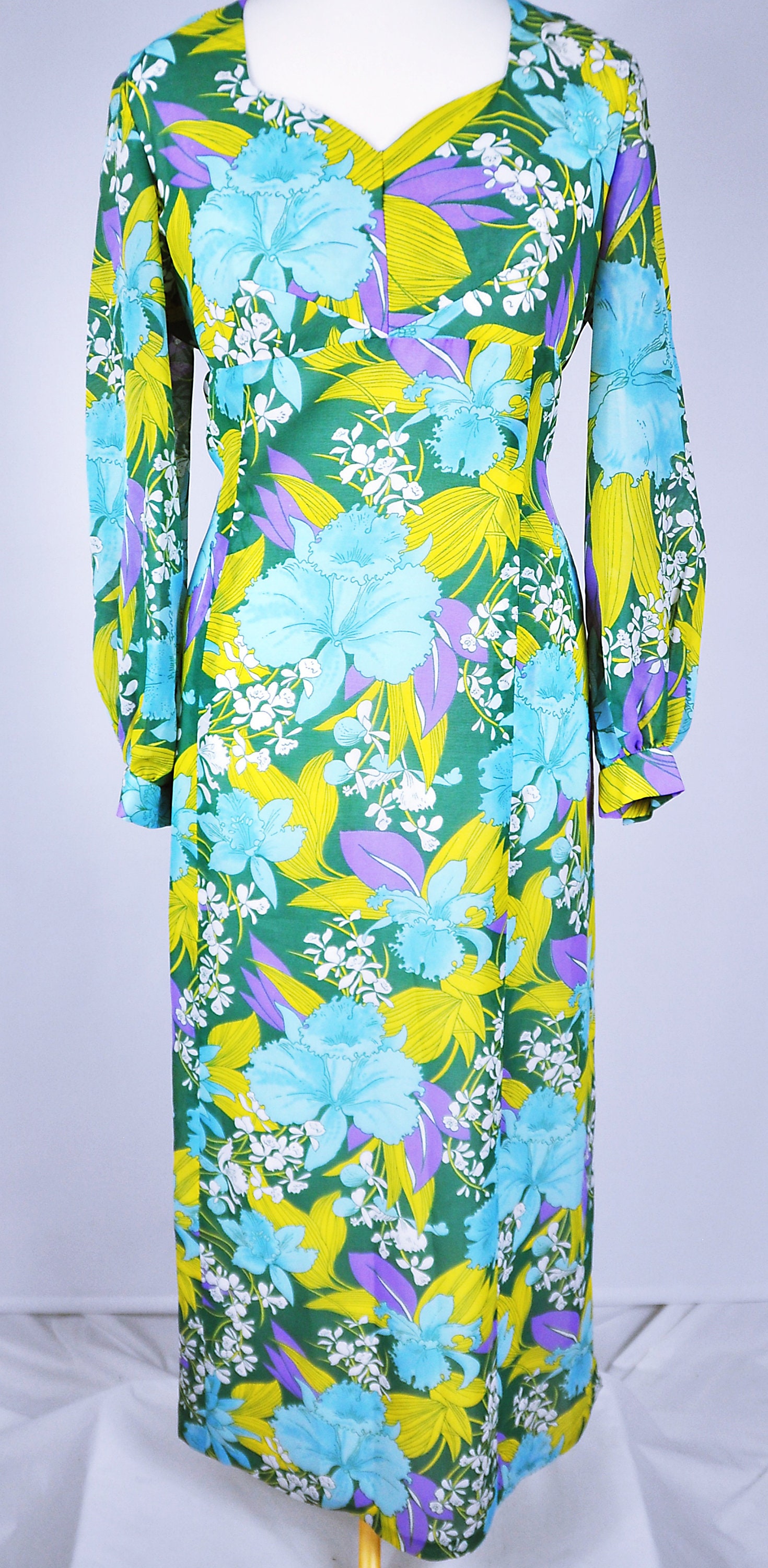 70s ART DECO PRINT LEE BENDER / BUS STOP HALTER DRESS - XS