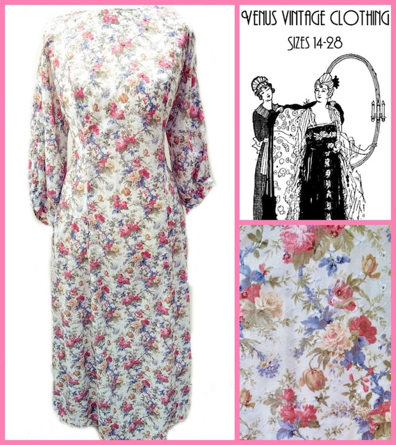 Plus Size UK 16 Vintage 1970s Maxi Dress Floral Broiderie Anglaise Lace Cottagecore  Cotton EU 44 US 12 Bust 42" 107cm