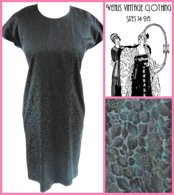 UK 14 Vintage 1970s Black Shift Dress Jacquard Cocktail Wiggle Bust 40" 102cm EU 42 US 10