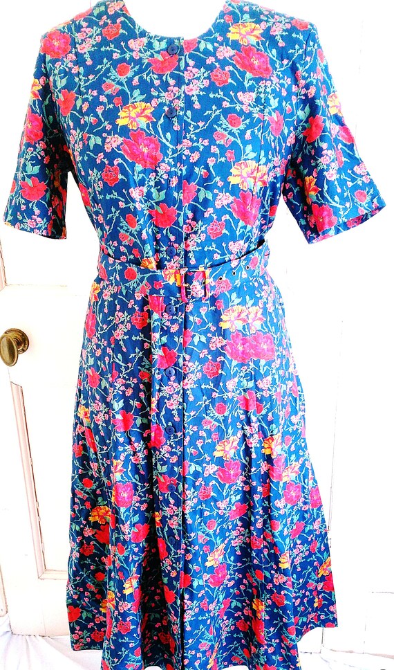 UK 14 Vintage 1980s Tea Dress Cottagecore Floral … - image 2