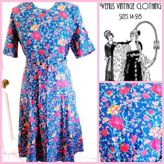 UK 14 Vintage 1980s Tea Dress Cottagecore Floral William Morris EU 42 US 10 Bust 40" 102cm