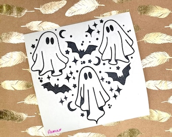 Cute Ghost with Bats, Moons, and Stars Vinyl Decal Sticker for Tumbler, Car, Truck, Cup, Bottle, Notebook, Planner, Laptop, Tablet