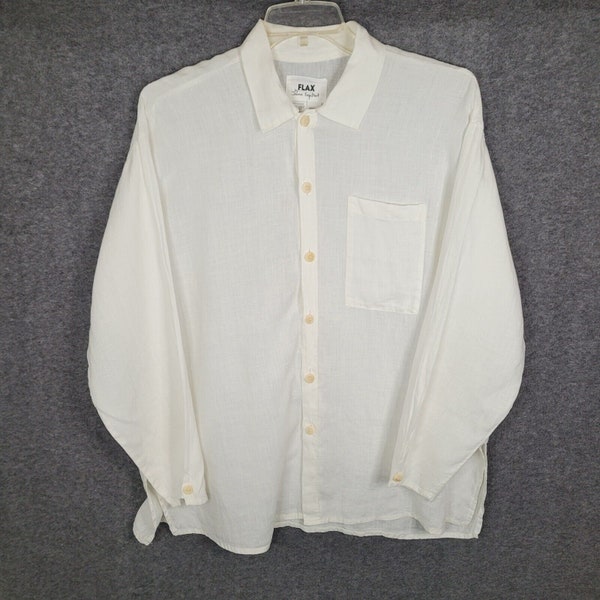 FLAX by Jeanne Engelhart Linen Shirt Womens L White Long Sleeve Button Tunic Top