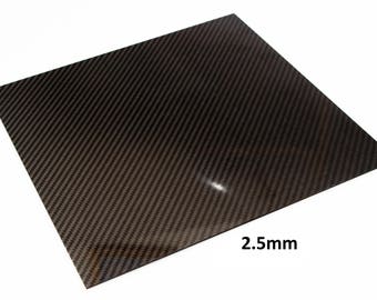 Carbon Fiber Sheet for Prototypes, R/C Cars, drones, 2.5mm thick , Various plate sizes