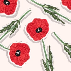 Poppy flower red redamancy  / iron on patch / patches