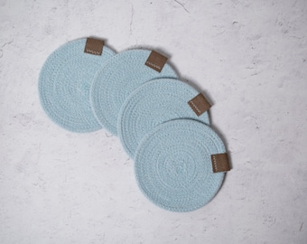 Rope coasters - handmade from 100% cotton rope - set of 4 - Misty - Light Blue