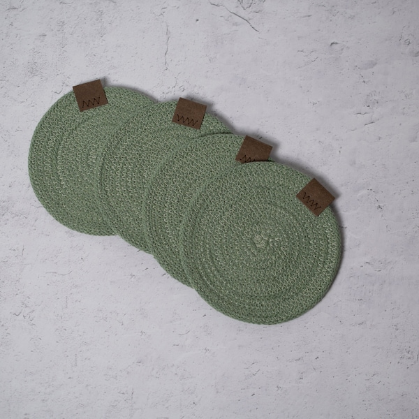 Rope coasters - handmade from 100% cotton rope - set of 4 - Eucalyptus Green