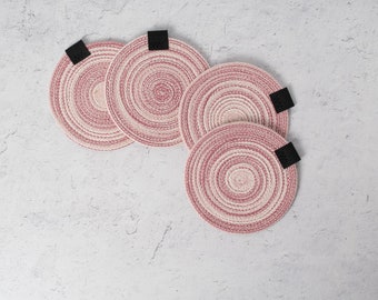 Rope coasters LIMITED EDITION COLOR - handmade from 100% cotton rope - set of 4 - Magic Pink
