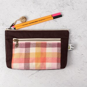 Wristlet Zippered pouch two zippers purse organizer cozy flannel plaid accent image 4