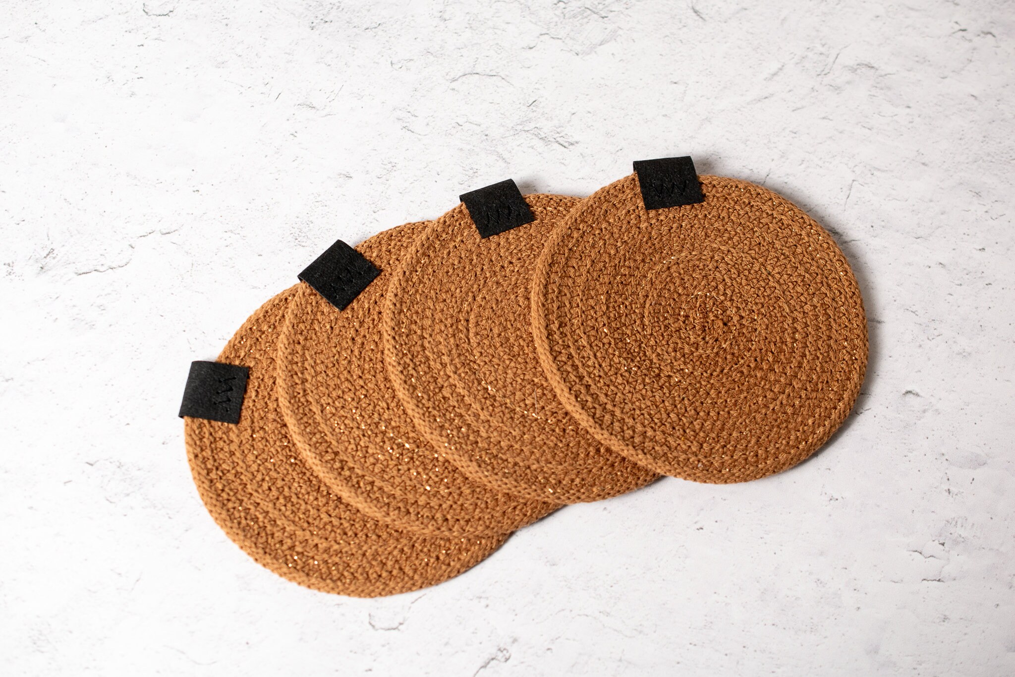 Rope Coasters - Handmade From 100% Cotton Rope - Caramel Gold Shimmer ...