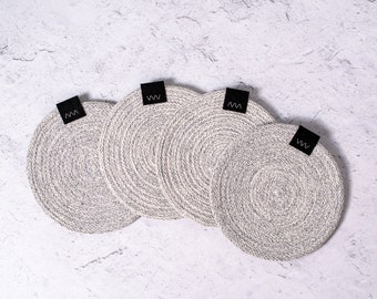 Rope coasters LIMITED EDITION COLOR - handmade from 100% recycled cotton rope - set of 4 - Grey Speckled