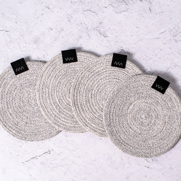 Rope coasters LIMITED EDITION COLOR - handmade from 100% recycled cotton rope - set of 4 - Grey Speckled