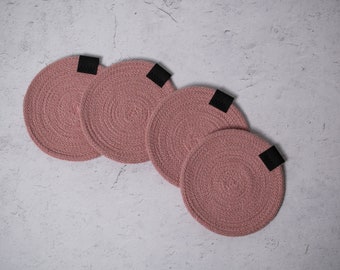 Rope coasters - handmade from 100% cotton rope - set of 4 - Rose / pink