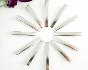 5 Silver Tone Heavy Prong Cutout Alligator Hair Clips 80mm with Teeth Bows
