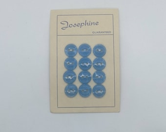 Sheet of 12 Light Blue Coloured Round Plastic Vintage Buttons on Original Packaging - 1.1cm