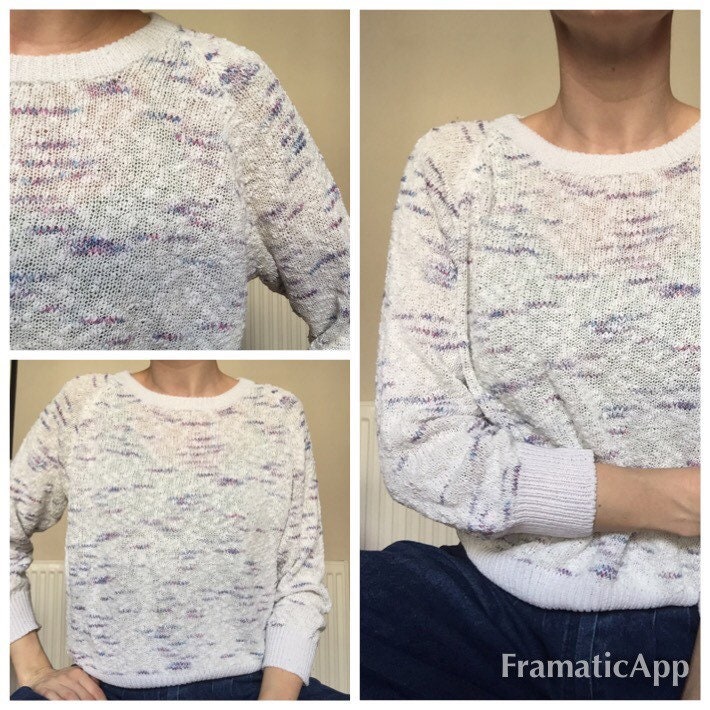 Image of Vintage S Knitted White Flecked Cotton Colourful Pastel Cropped Jumper Uk