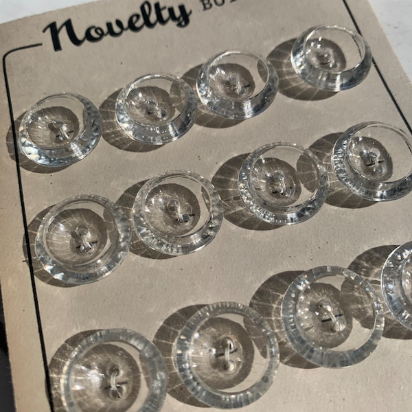 Clear Vintage Buttons on Original Packaging 1.5cm x12