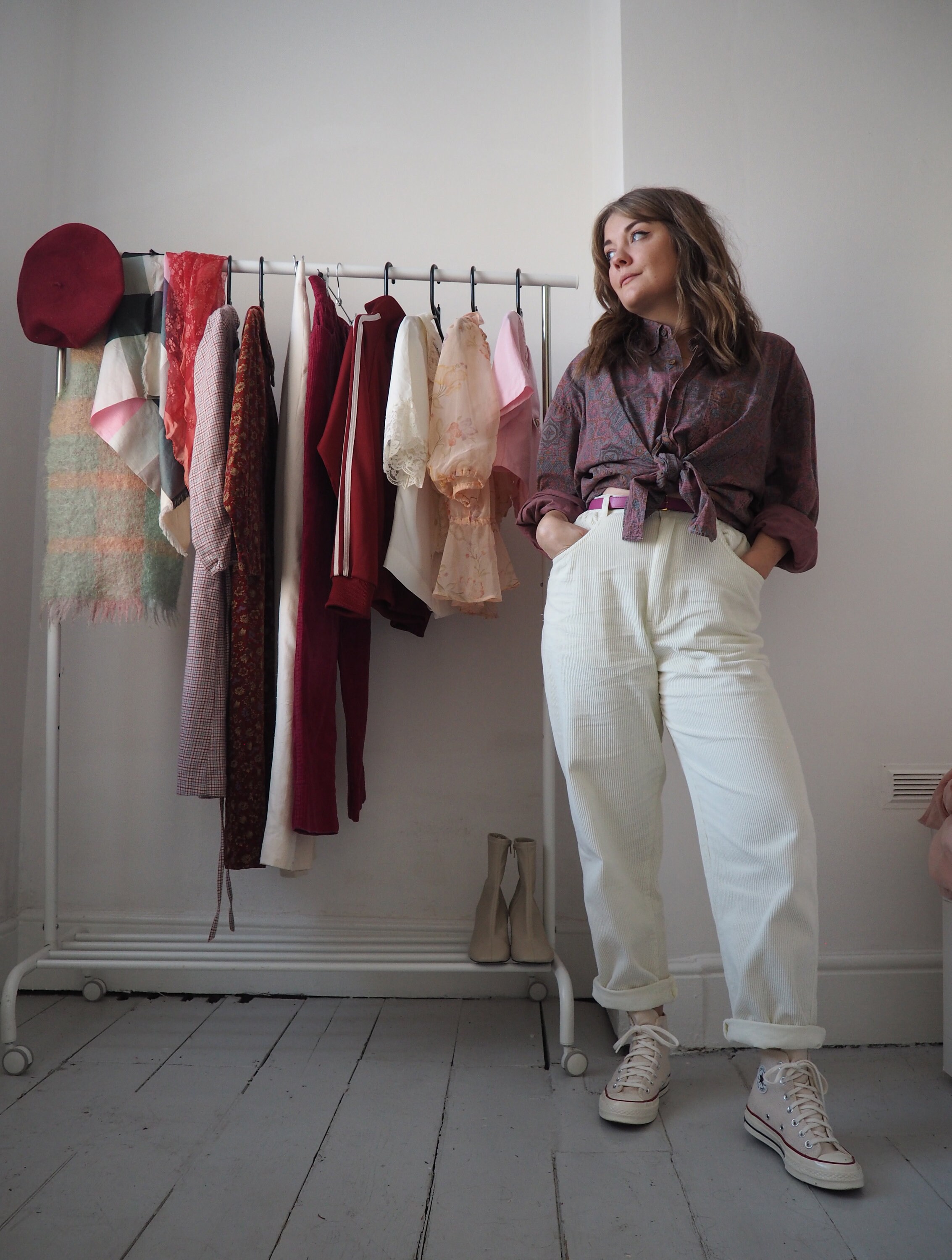 Image of Vintage High Waisted White Cord Trousers Size Uk   Tapered Leg Waist -"