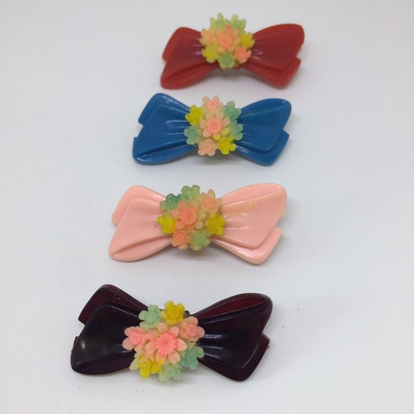 Vintage 1950s Bow Flower Cluster Hair Clip Barrette On Original Bo Slide Packaging Dead stock