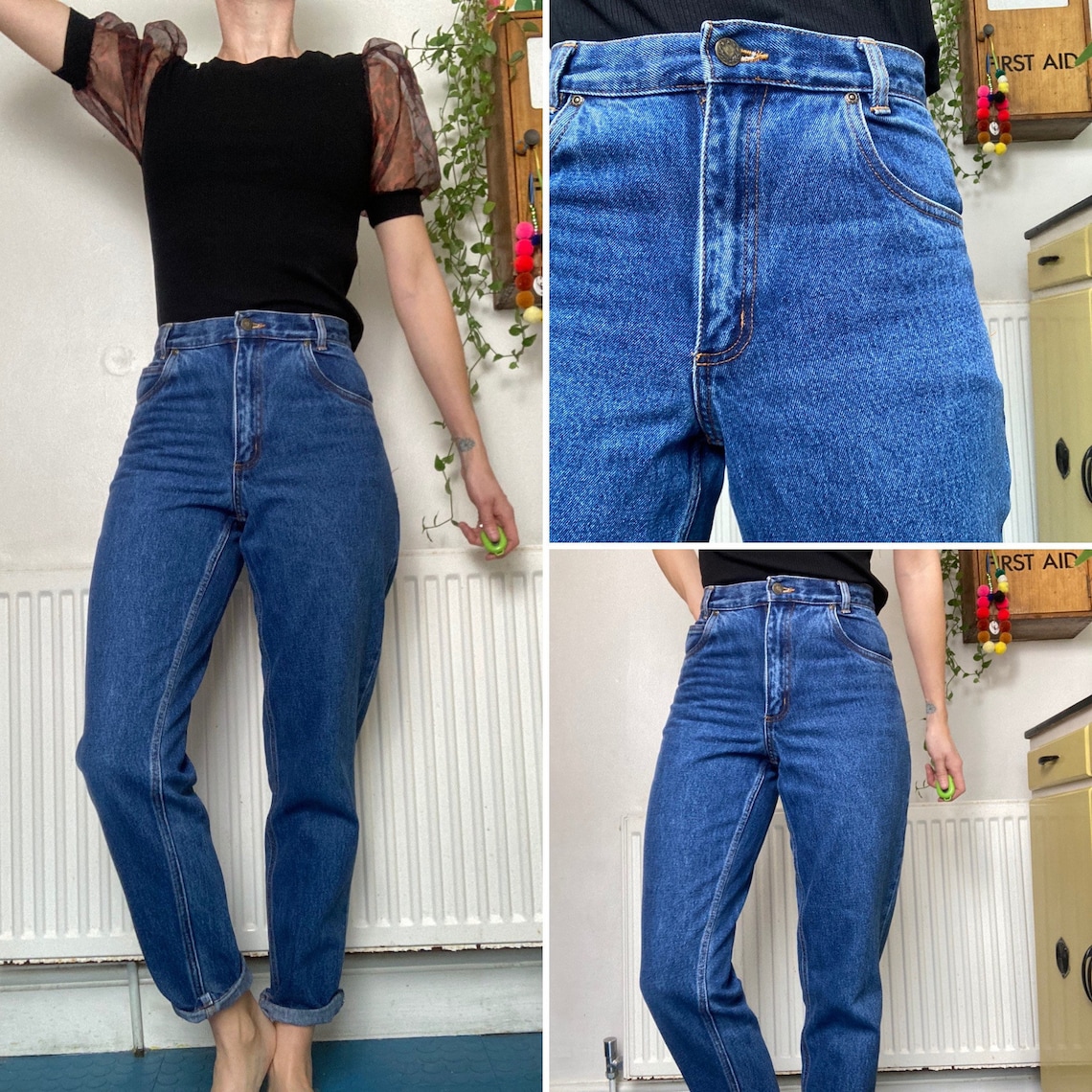 1980s Vintage high waisted blue jeans tapered leg jeans uk 8 | Etsy