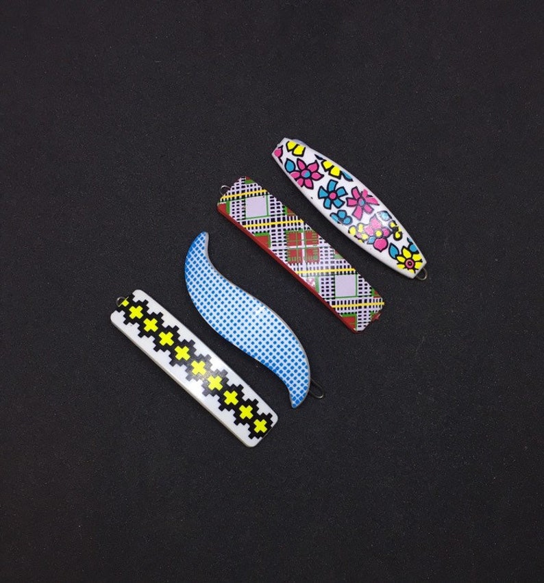 Vintage Colourful Patterned Hair Clips Slides Barrettes