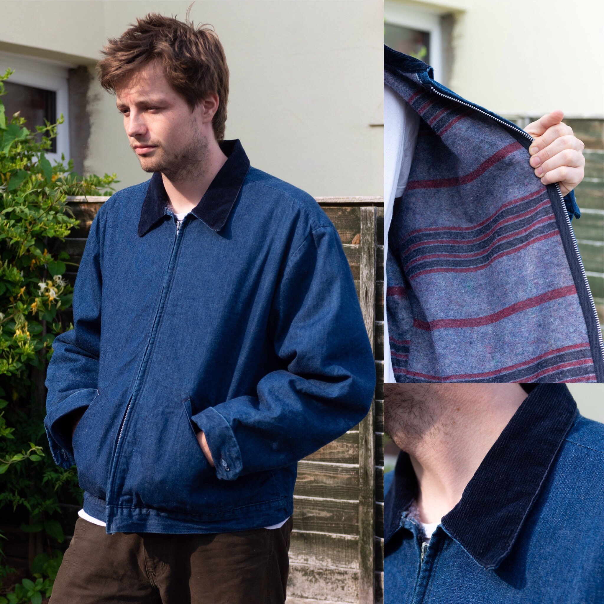 Image of Men's Wrangler Denim Bomber Jacket With Cord Collar & Soft Lining