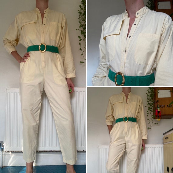 Vintage 1980s yellow button jumpsuit boilersuit ro