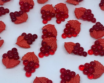 Lot de 10 boutons de raisins rouges en plastique, vintage des années 1960, embellissements de mercerie