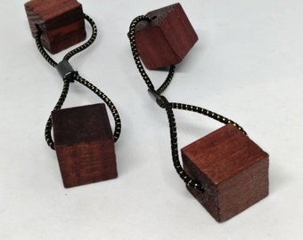 Traditional vintage hair bobbles, Wood Brown Cube, Hair Bobbles, Elastics, 1970s, 1980s