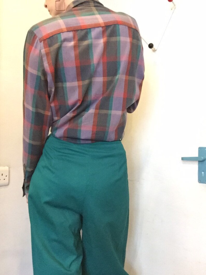 12 1980s vintage checked plaid oversized tie top shirt western style uk 10 14