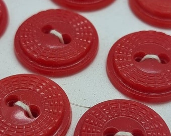 Gorgeous Sheet of 12 Moulded Round Red Plastic Vintage Buttons on Original Packaging 1.4cm
